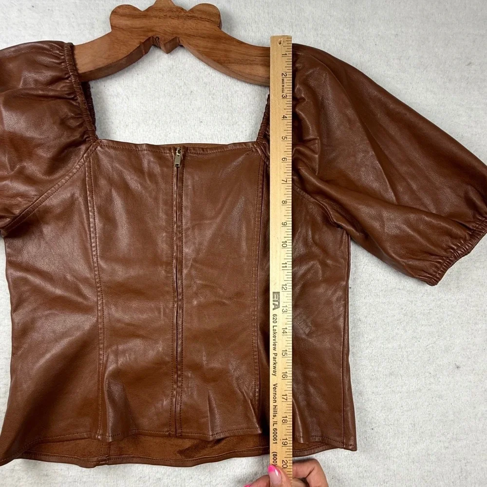 Marc New York Brown Faux Leather Puff Sleeve Top M romantic dark academia chic - Picture 9 of 10